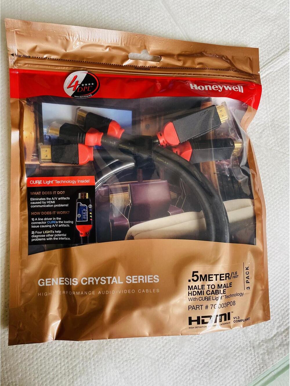Honeywell Genesis Crystal Series 0.5 Meter Male to Male HDMI Cable 3 Pack